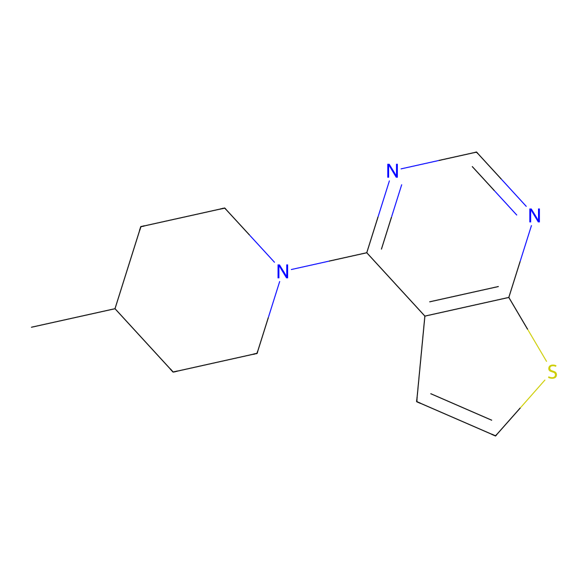 4-(4-Methylpiperidin-1-yl)thieno[2,3-d]pyrimidine molecular structure, CAS 379241-43-7