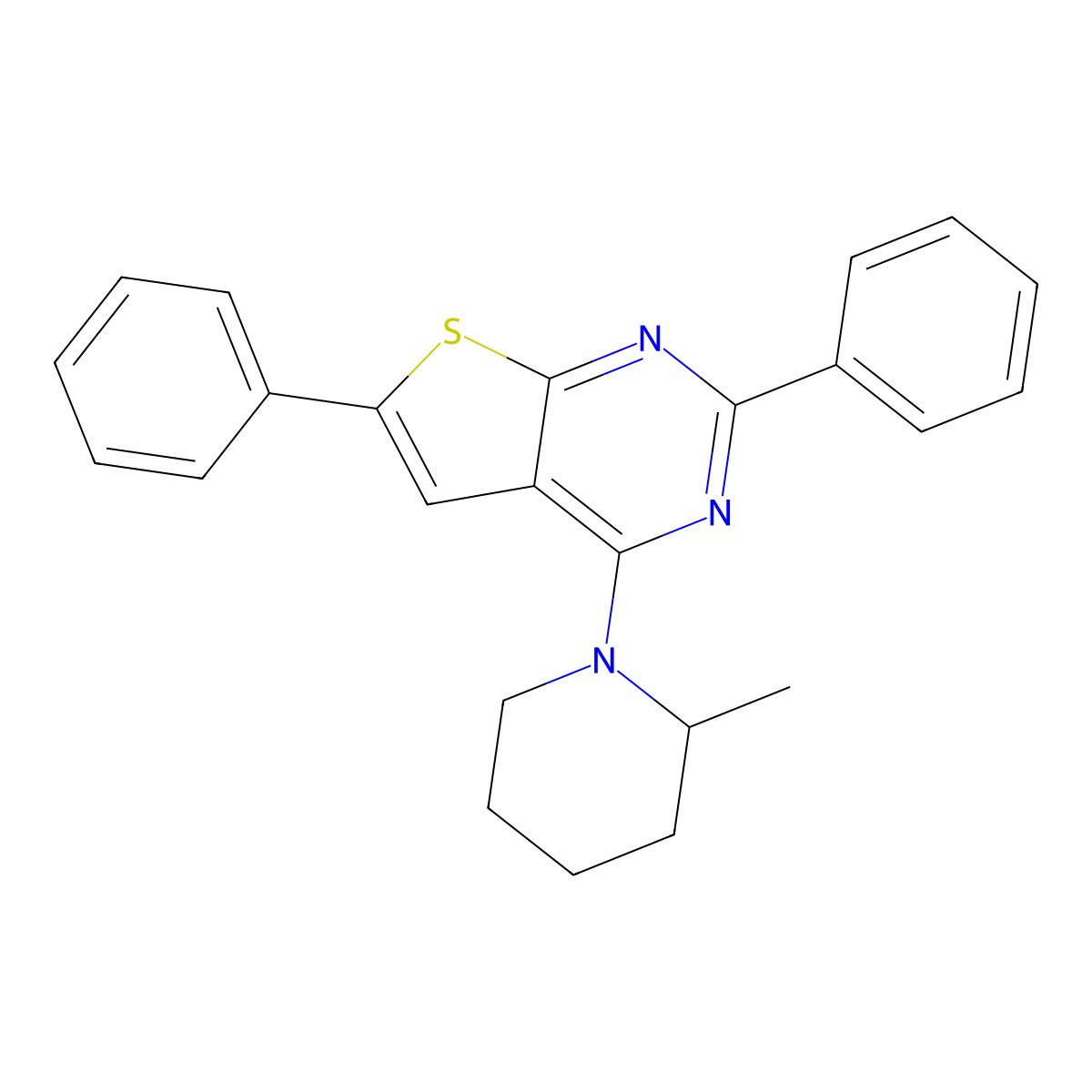 4-(2-Methylpiperidin-1-yl)-2,6-diphenylthieno[2,3-d]pyrimidine molecular structure, CAS 379241-45-9
