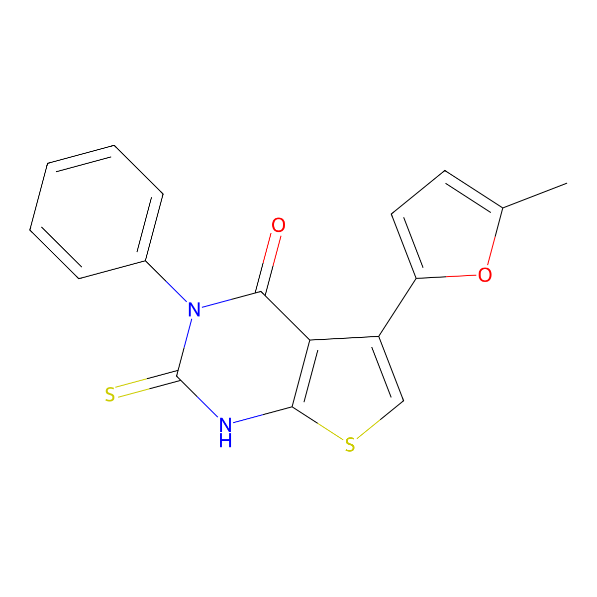 5-(5-methylfuran-2-yl)-3-phenyl-2-sulfanylidene-1H-thieno[2,3-d]pyrimidin-4-one molecular structure, CAS 379241-50-6