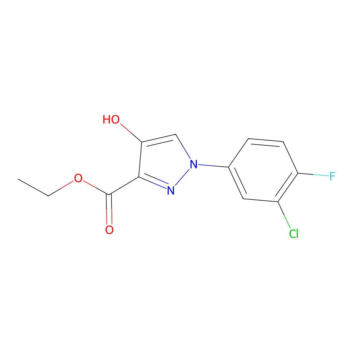 ethyl 1-(3-chloro-4-fluorophenyl)-4-hydroxy-1H-pyrazole-3-carboxylate molecular structure, CAS 379241-53-9