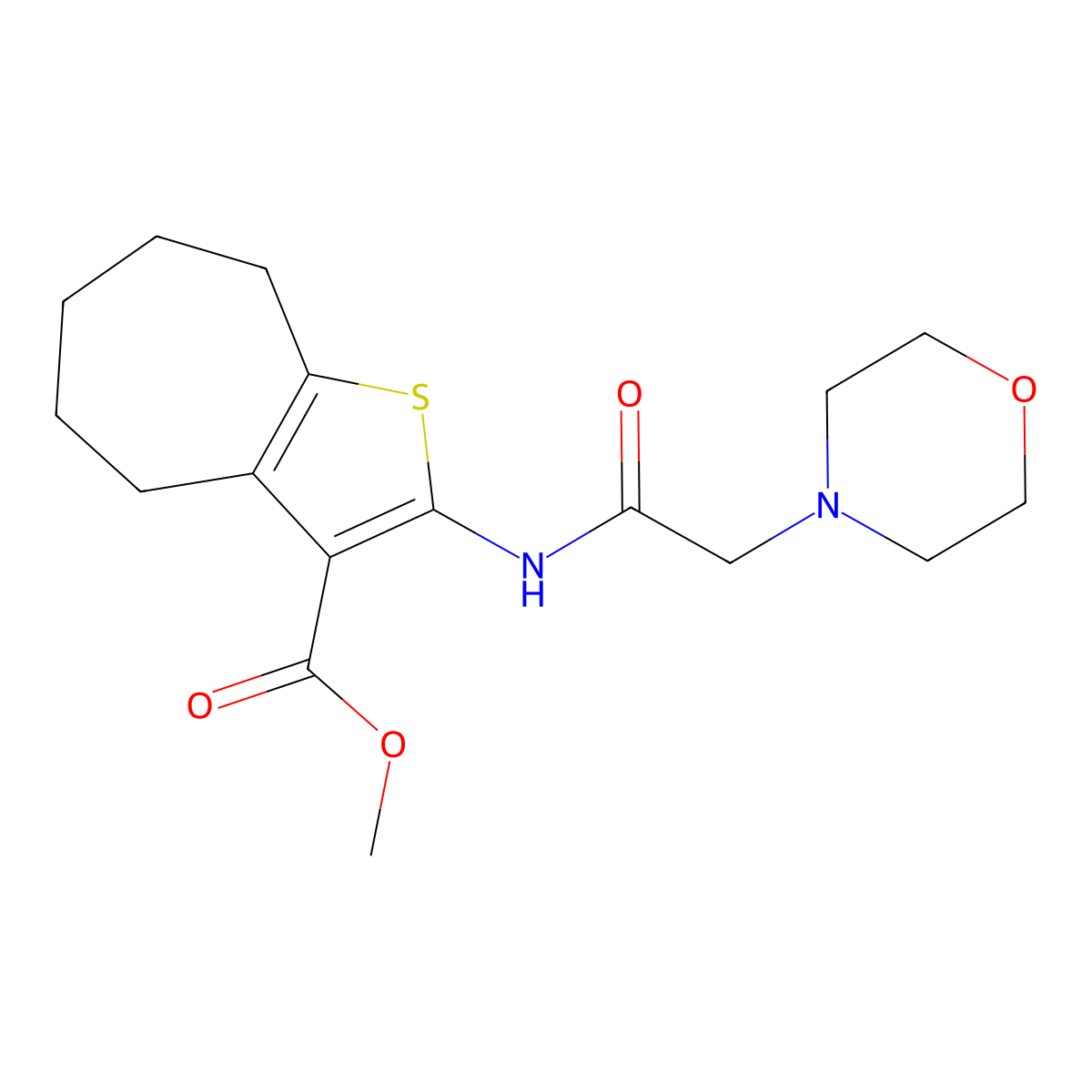 methyl 2-(2-morpholinoacetamido)-5,6,7,8-tetrahydro-4H-cyclohepta[b]thiophene-3-carboxylate molecular structure, CAS 379241-54-0