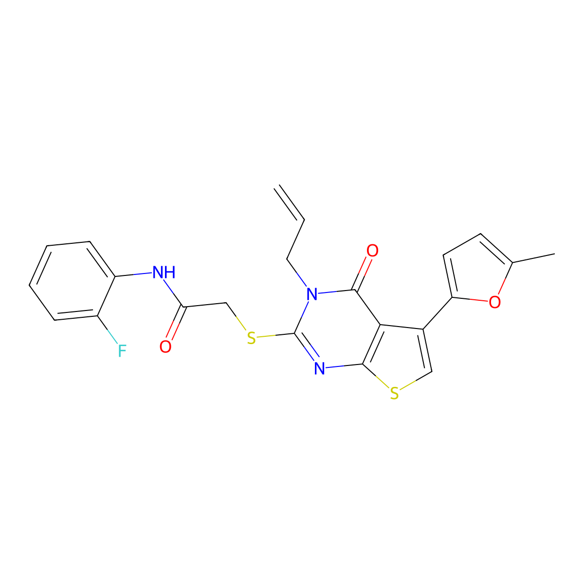 N-(2-fluorophenyl)-2-[5-(5-methylfuran-2-yl)-4-oxo-3-prop-2-enylthieno[2,3-d]pyrimidin-2-yl]sulfanylacetamide molecular structure, CAS 379241-61-9