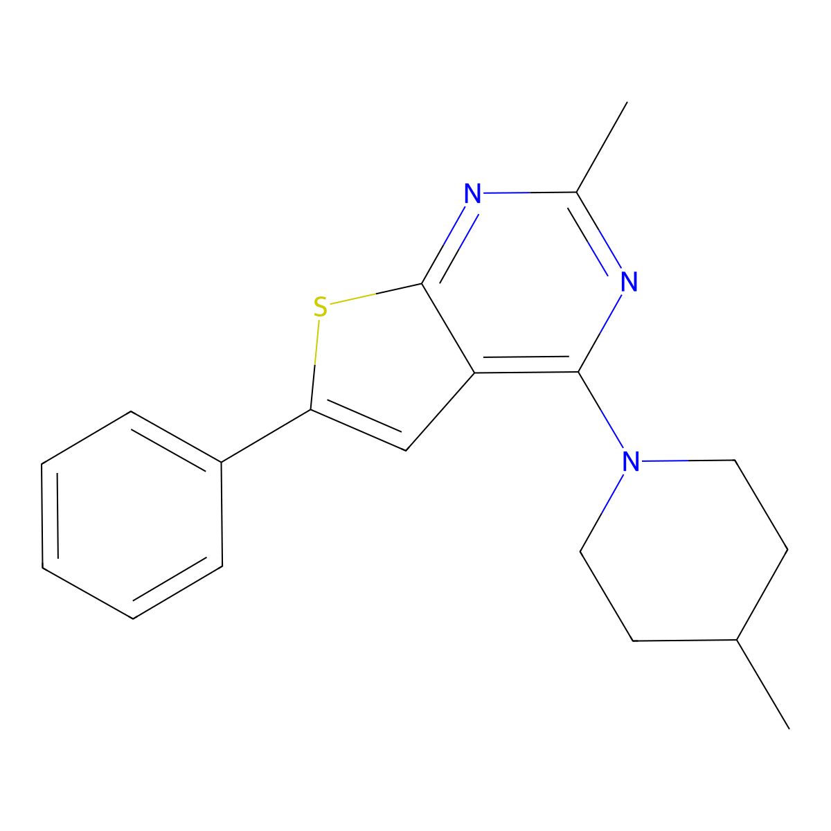 2-Methyl-4-(4-methyl-1-piperidinyl)-6-phenylthieno[2,3-d]pyrimidine molecular structure, CAS 379241-85-7