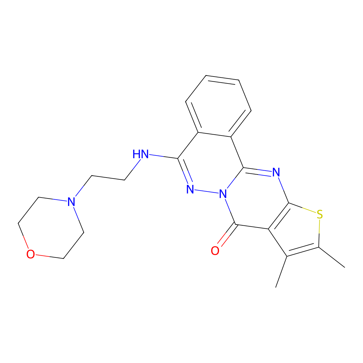 13,14-Dimethyl-8-{[2-(morpholin-4-yl)ethyl]amino}-15-thia-9,10,17-triazatetracyclo[8.7.0.0^{2,7}.0^{12,16}]heptadeca-1(17),2(7),3,5,8,12(16),13-heptaen-11-one molecular structure, CAS 379241-87-9
