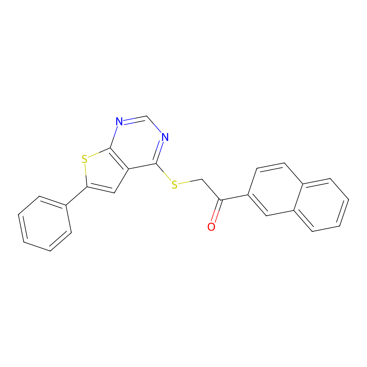 1-(Naphthalen-2-yl)-2-[(6-phenylthieno[2,3-d]pyrimidin-4-yl)sulfanyl]ethanone molecular structure, CAS 379241-99-3