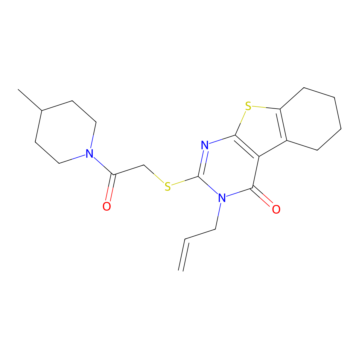 3-allyl-2-{[2-(4-methylpiperidin-1-yl)-2-oxoethyl]sulfanyl}-5,6,7,8-tetrahydro[1]benzothieno[2,3-d]pyrimidin-4(3H)-one molecular structure, CAS 379242-09-8