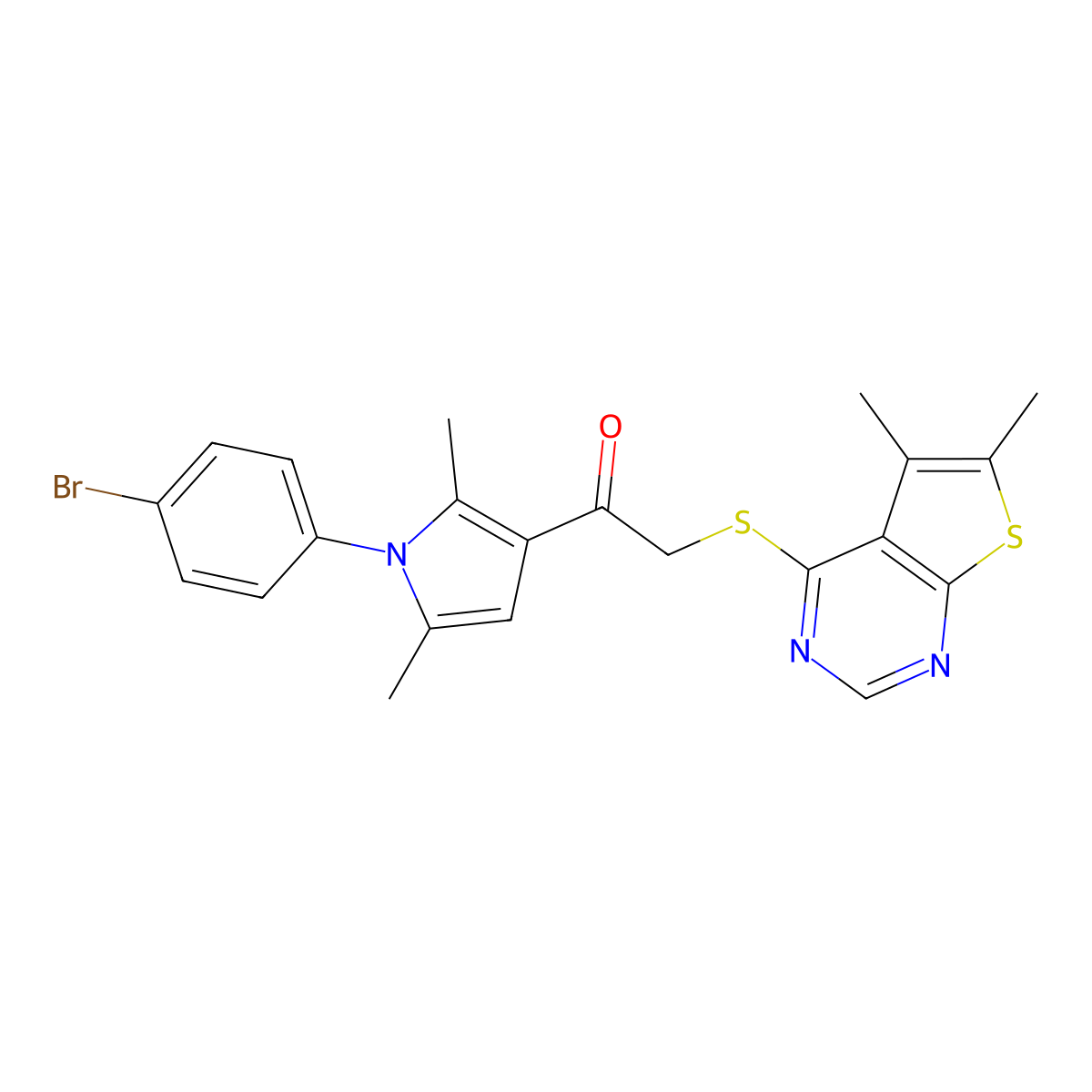 1-[1-(4-Bromophenyl)-2,5-dimethylpyrrol-3-yl]-2-(5,6-dimethylthieno[2,3-d]pyrimidin-4-yl)sulfanylethanone molecular structure, CAS 379242-10-1