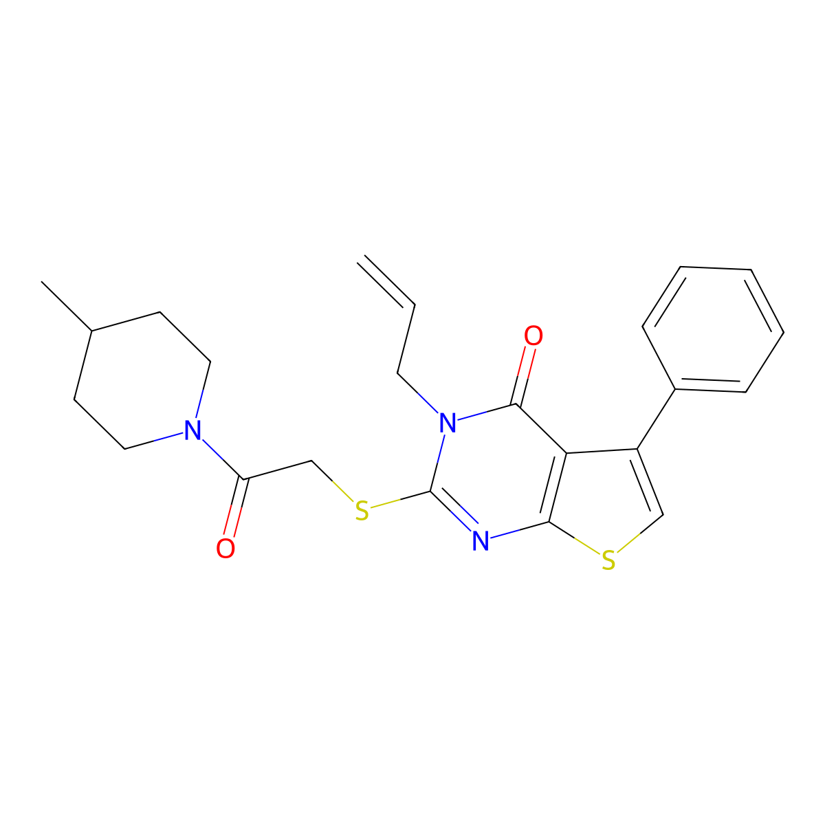 2-[2-(4-Methylpiperidin-1-yl)-2-oxoethyl]sulfanyl-5-phenyl-3-prop-2-enylthieno[2,3-d]pyrimidin-4-one molecular structure, CAS 379242-15-6
