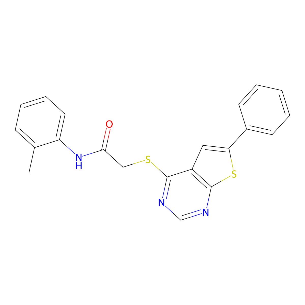 N-(2-methylphenyl)-2-(6-phenylthieno[2,3-d]pyrimidin-4-yl)sulfanylacetamide molecular structure, CAS 379242-16-7