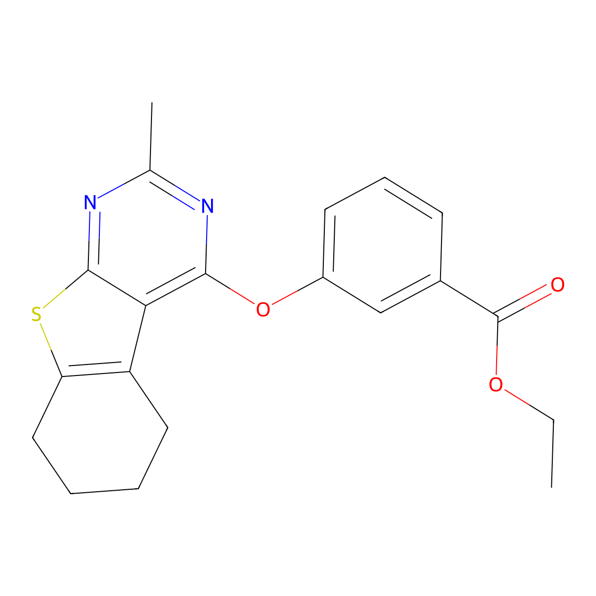 Ethyl 3-[(2-methyl-5,6,7,8-tetrahydro[1]benzothieno[2,3-d]pyrimidin-4-yl)oxy]benzoate molecular structure, CAS 379242-22-5