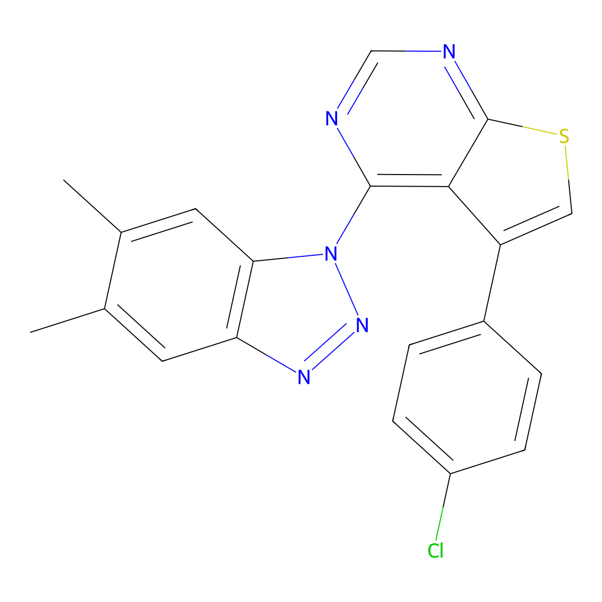 5-(4-Chlorophenyl)-4-(5,6-dimethylbenzotriazol-1-yl)thieno[2,3-d]pyrimidine molecular structure, CAS 379242-53-2