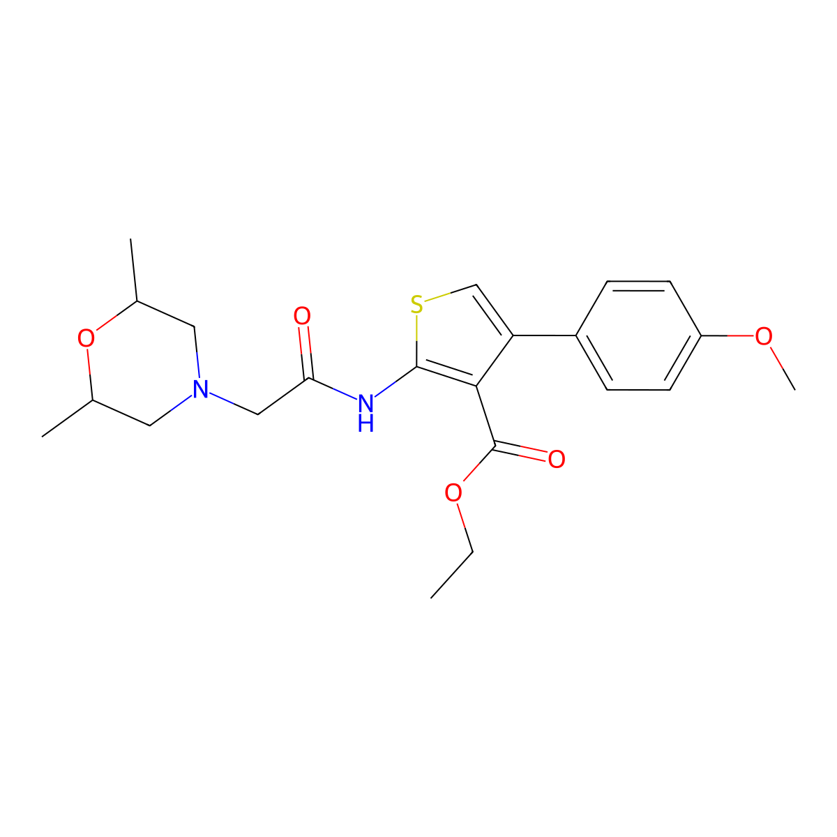 Ethyl 2-[2-(2,6-dimethylmorpholin-4-yl)acetamido]-4-(4-methoxyphenyl)thiophene-3-carboxylate molecular structure, CAS 379243-02-4