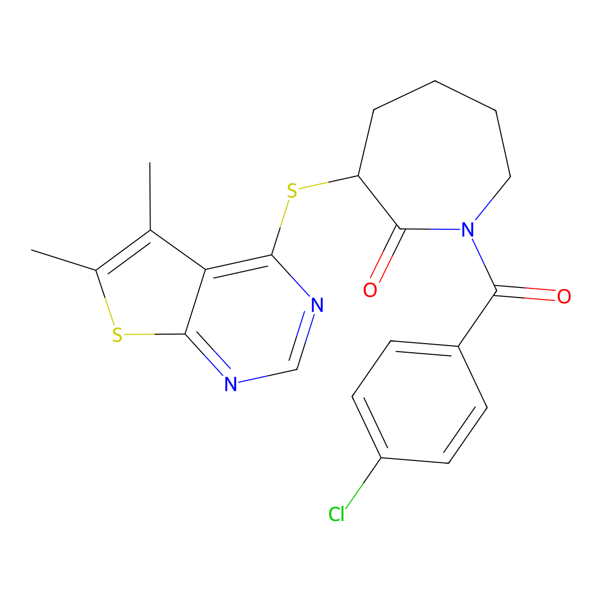 1-(4-Chlorobenzoyl)-3-({5,6-dimethylthieno[2,3-d]pyrimidin-4-yl}sulfanyl)azepan-2-one molecular structure, CAS 379243-11-5