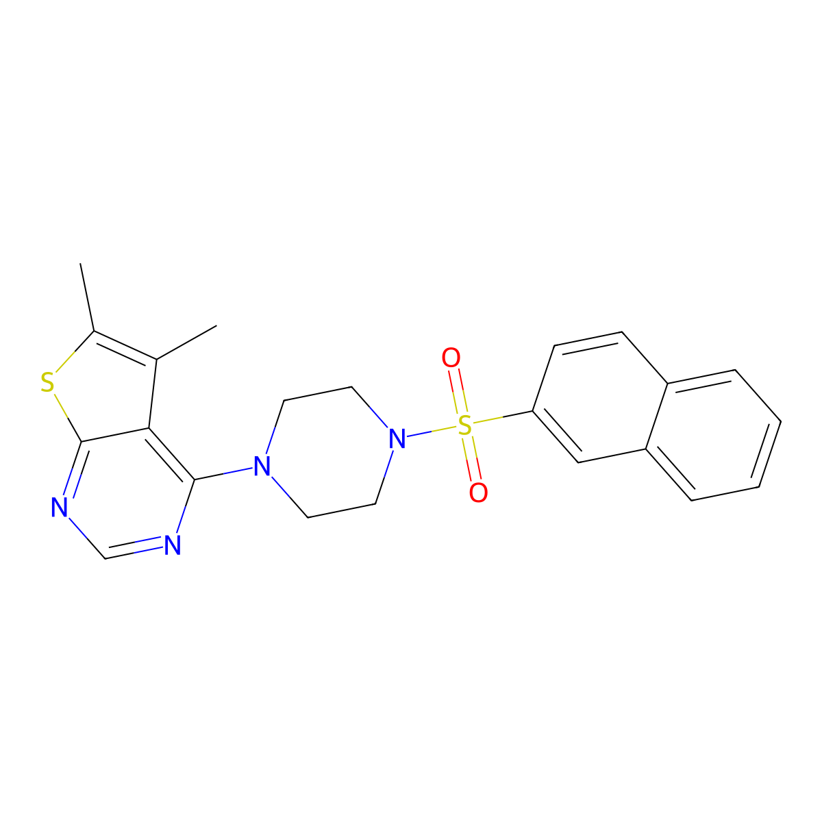 5,6-Dimethyl-4-[4-(naphthalen-2-ylsulfonyl)piperazin-1-yl]thieno[2,3-d]pyrimidine molecular structure, CAS 379243-16-0