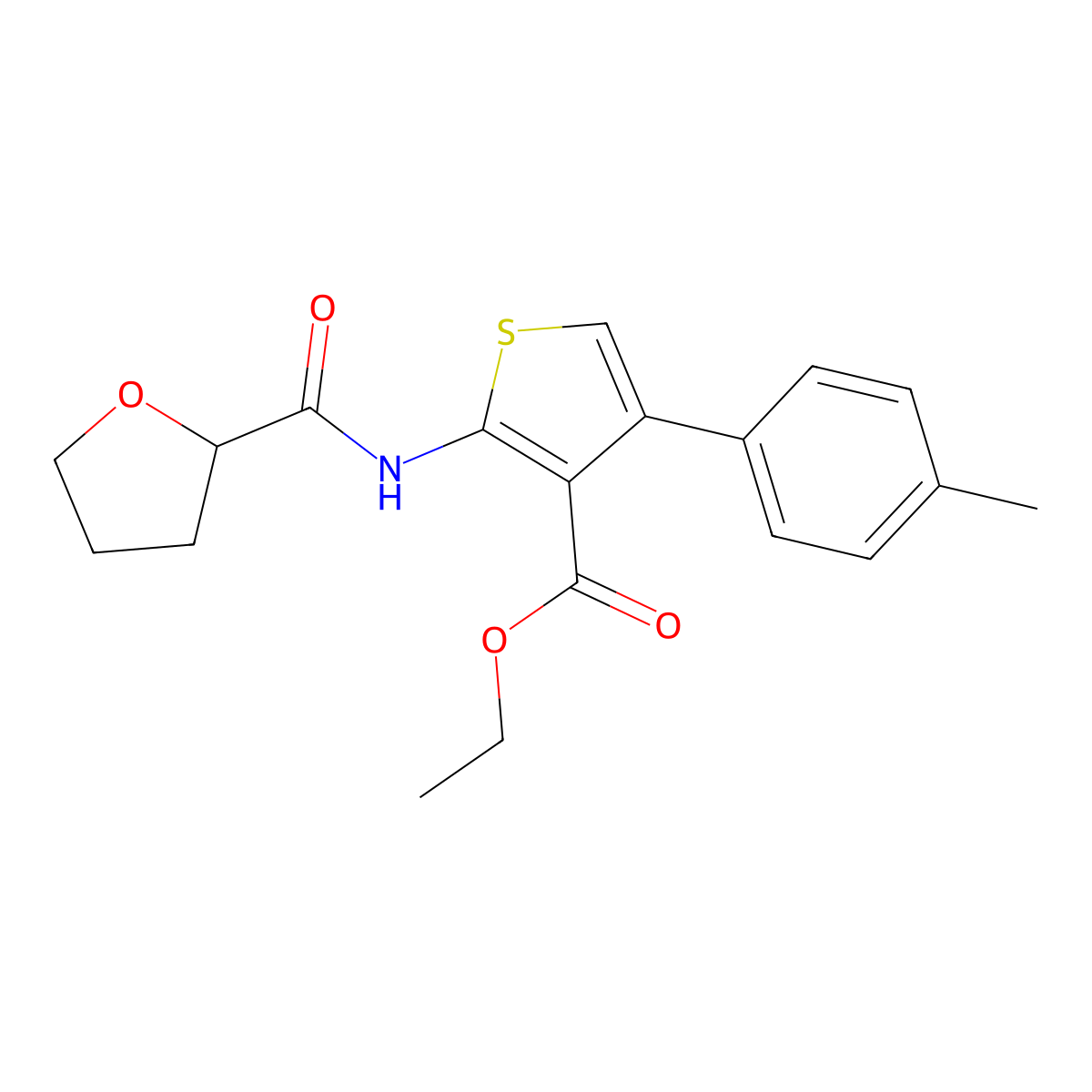 Ethyl 4-(4-methylphenyl)-2-(oxolan-2-ylcarbonylamino)thiophene-3-carboxylate molecular structure, CAS 379243-21-7