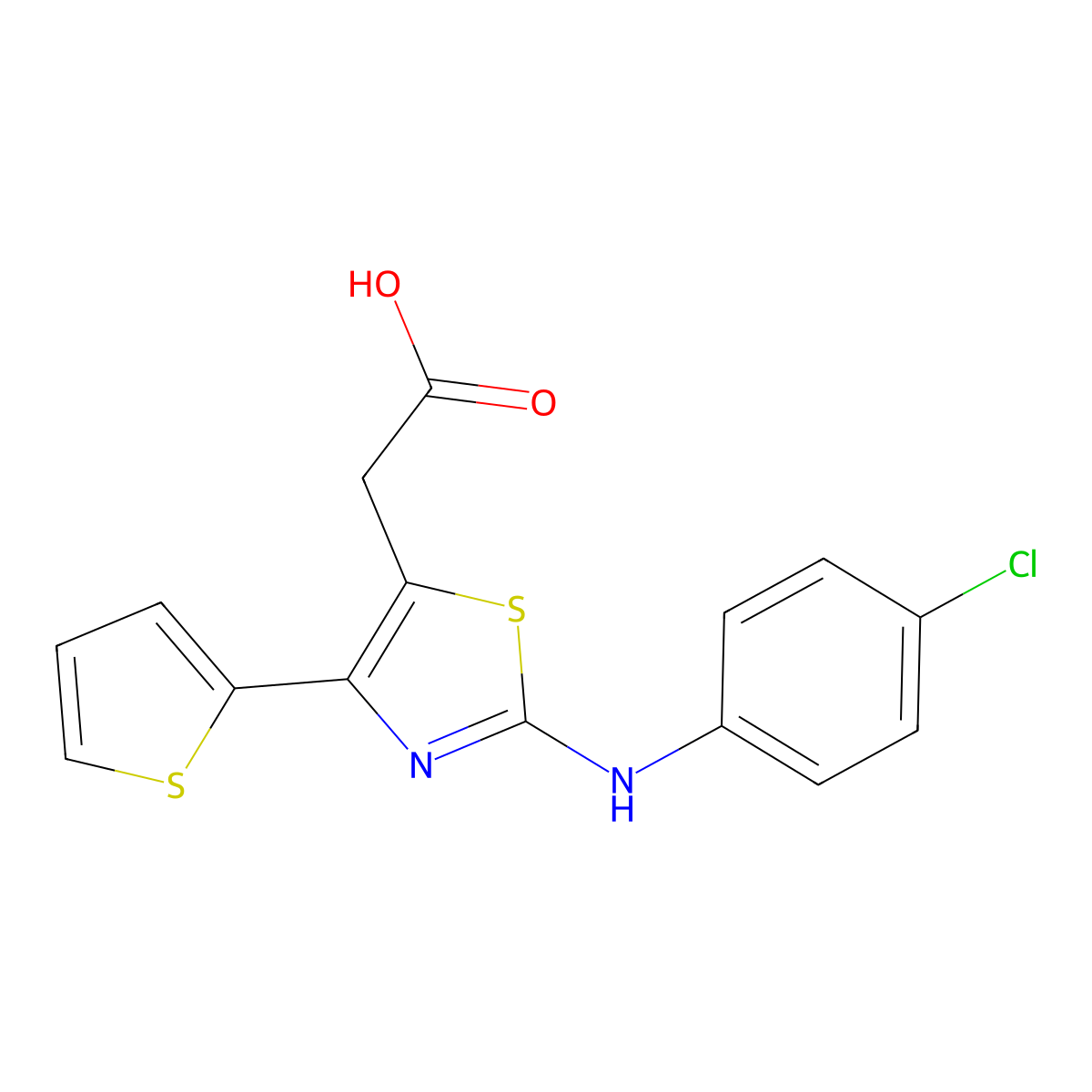 2-[2-(4-Chloroanilino)-4-thiophen-2-yl-1,3-thiazol-5-yl]acetic acid molecular structure, CAS 379243-23-9