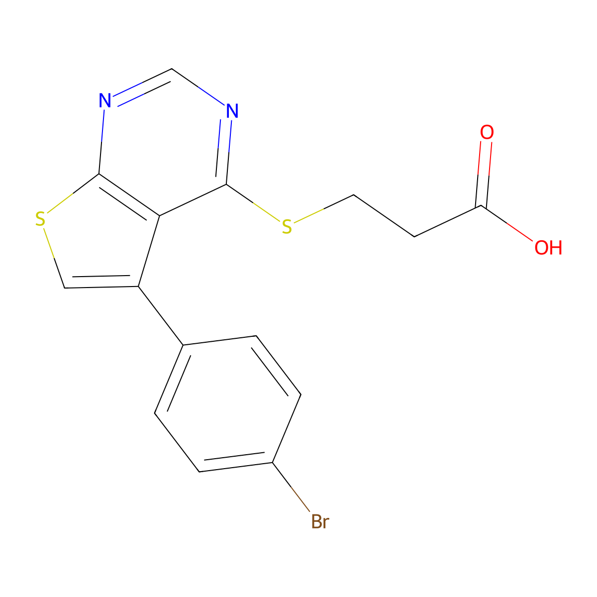 3-{[5-(4-Bromophenyl)thieno[2,3-d]pyrimidin-4-yl]sulfanyl}propanoic acid molecular structure, CAS 379243-24-0