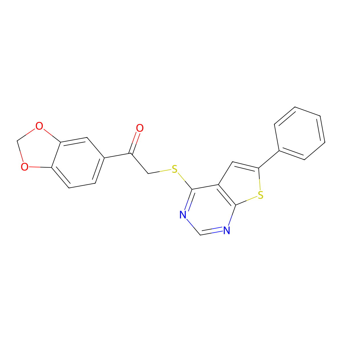 1-(1,3-Benzodioxol-5-yl)-2-[(6-phenylthieno[2,3-d]pyrimidin-4-yl)sulfanyl]ethanone molecular structure, CAS 379243-45-5