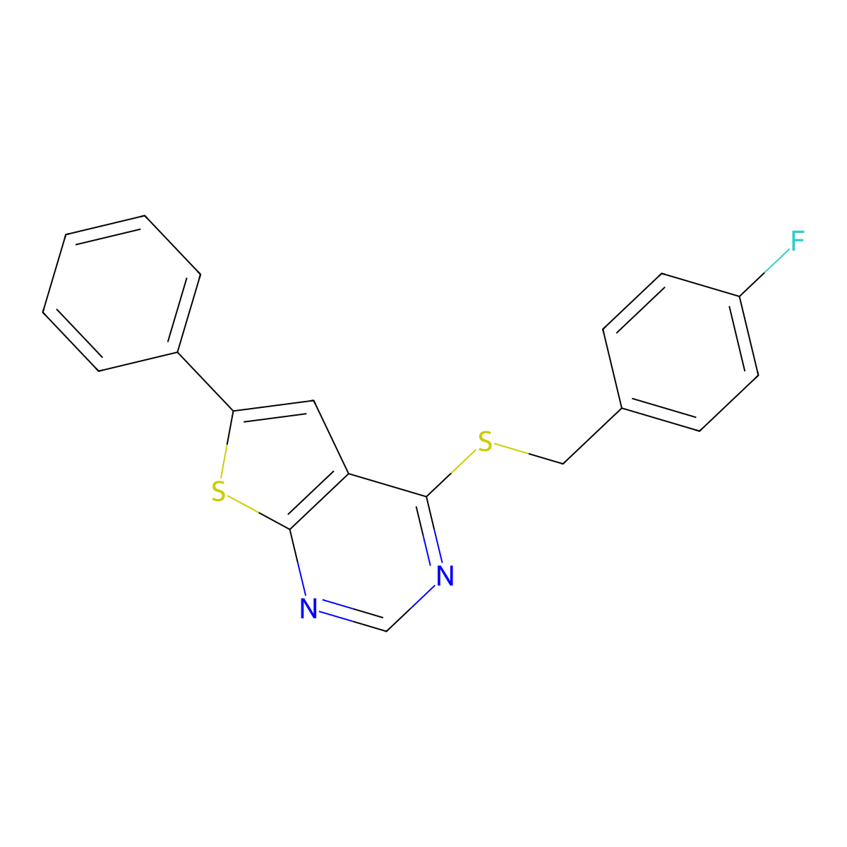4-((4-Fluorobenzyl)thio)-6-phenylthieno[2,3-d]pyrimidine molecular structure, CAS 379243-55-7