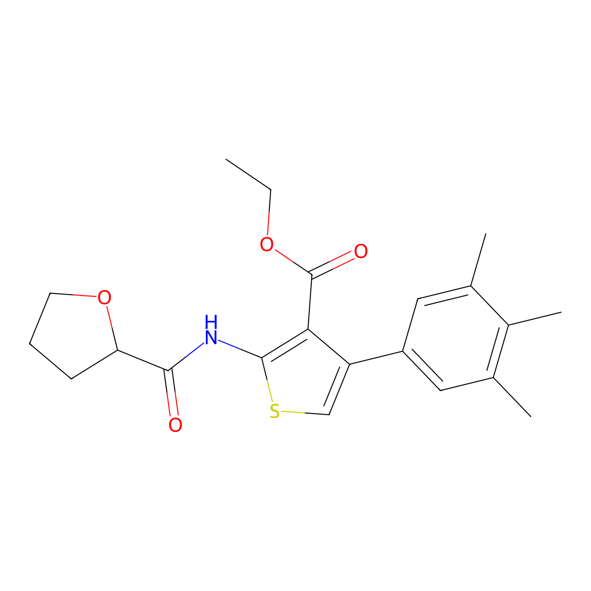 Ethyl 2-(oxolane-2-carbonylamino)-4-(3,4,5-trimethylphenyl)thiophene-3-carboxylate molecular structure, CAS 379243-76-2