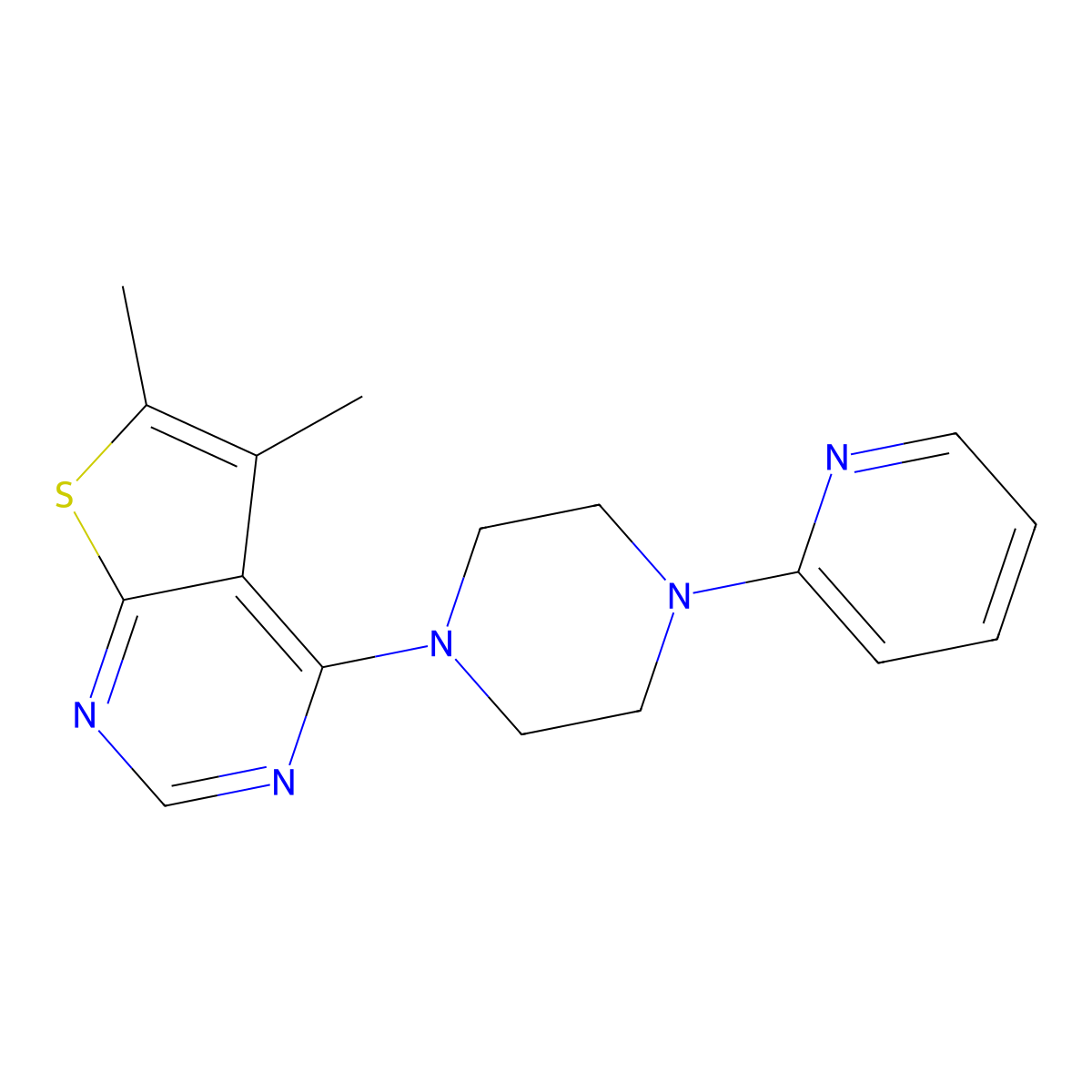 5,6-Dimethyl-4-(4-(pyridin-2-yl)piperazin-1-yl)thieno[2,3-d]pyrimidine molecular structure, CAS 379243-82-0