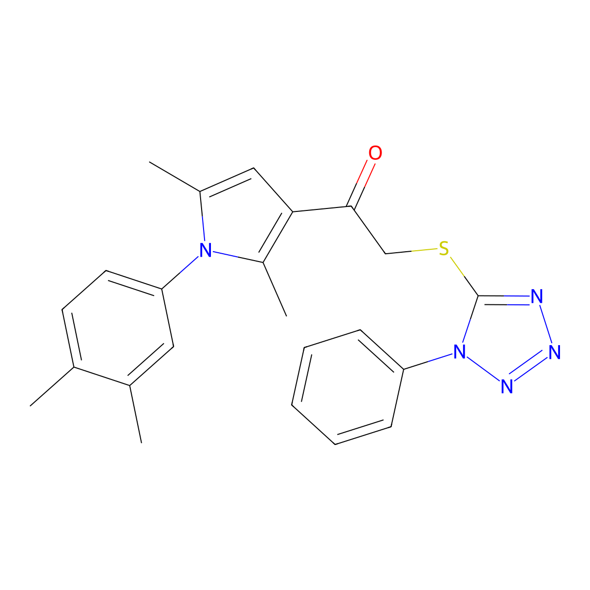 1-[1-(3,4-Dimethylphenyl)-2,5-dimethylpyrrol-3-yl]-2-(1-phenyltetrazol-5-yl)sulfanylethanone molecular structure, CAS 379243-90-0
