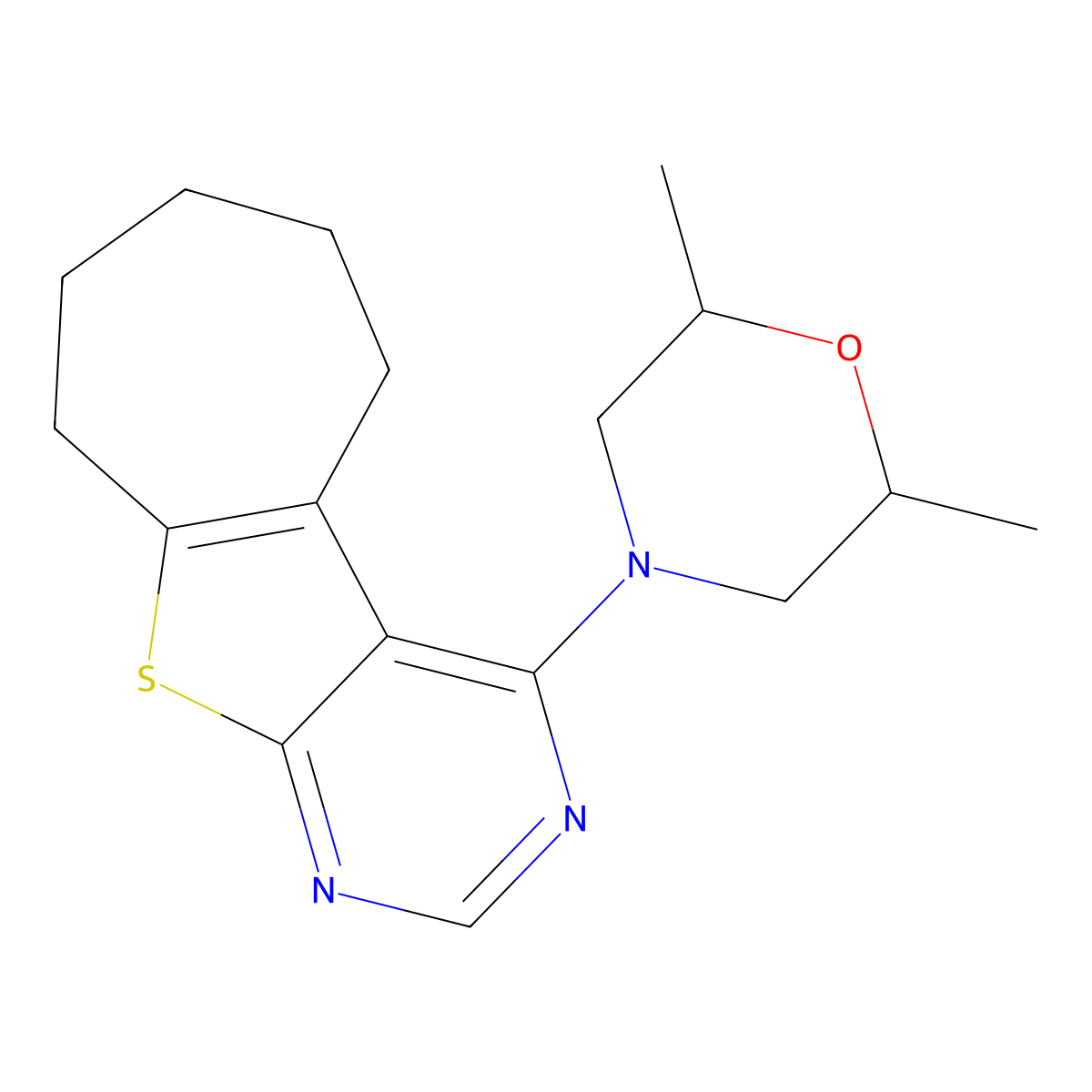 4-(2,6-dimethylmorpholin-4-yl)-6,7,8,9-tetrahydro-5H-cyclohepta[4,5]thieno[2,3-d]pyrimidine molecular structure, CAS 379243-92-2