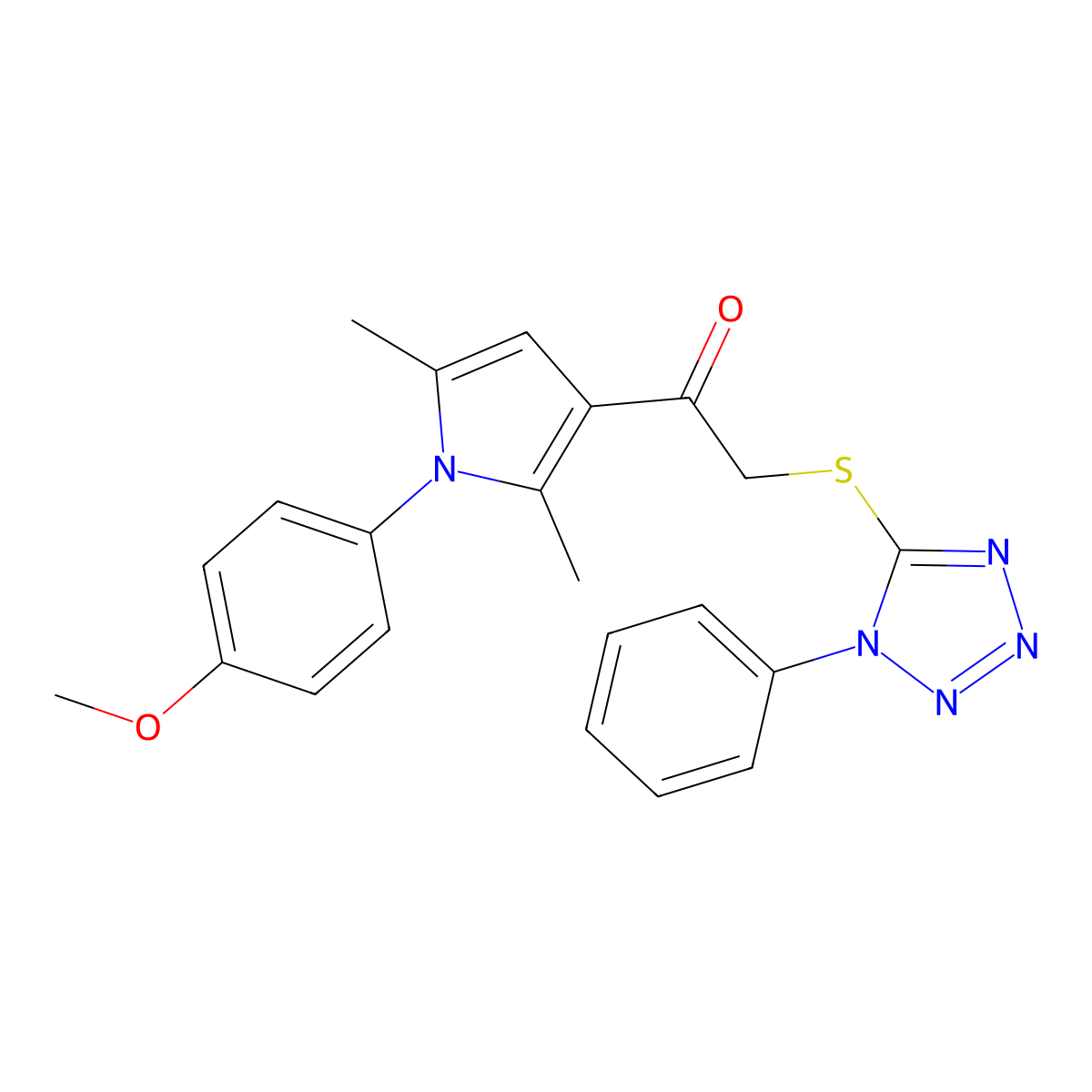 1-[1-(4-methoxyphenyl)-2,5-dimethyl-1H-pyrrol-3-yl]-2-[(1-phenyl-1H-1,2,3,4-tetrazol-5-yl)sulfanyl]ethan-1-one molecular structure, CAS 379243-98-8