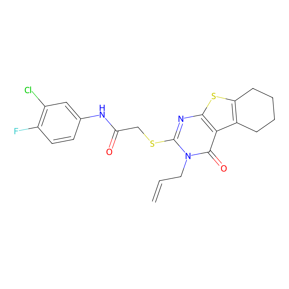 N-(3-chloro-4-fluorophenyl)-2-[(4-oxo-3-prop-2-enyl-5,6,7,8-tetrahydro-[1]benzothiolo[2,3-d]pyrimidin-2-yl)sulfanyl]acetamide molecular structure, CAS 379244-14-1