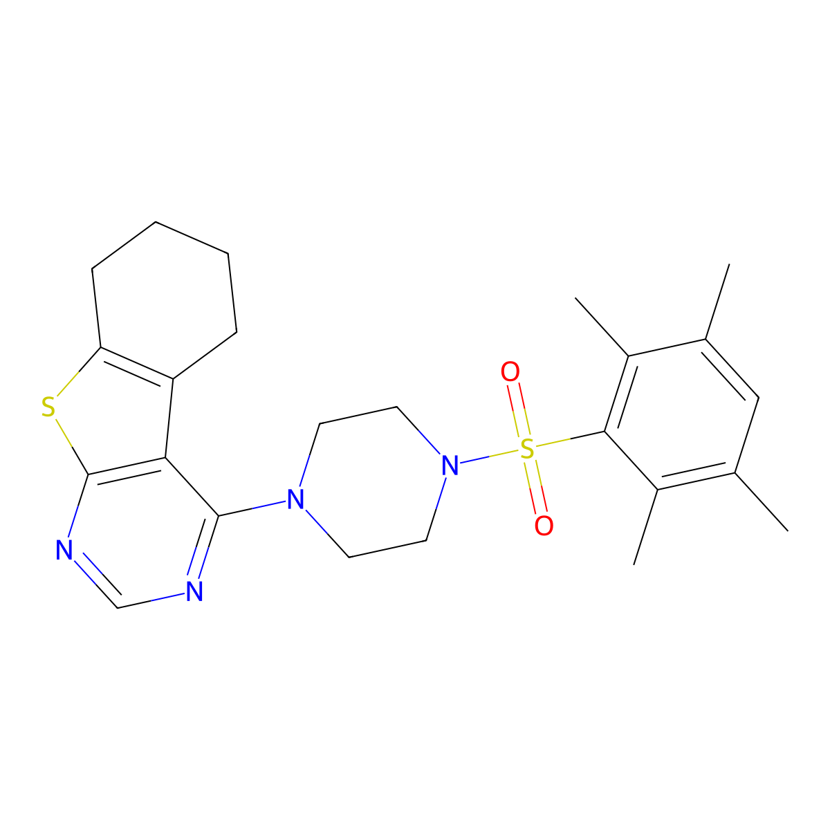 4-[4-(2,3,5,6-Tetramethylphenyl)sulfonylpiperazin-1-yl]-5,6,7,8-tetrahydro-[1]benzothiolo[2,3-d]pyrimidine molecular structure, CAS 379244-18-5
