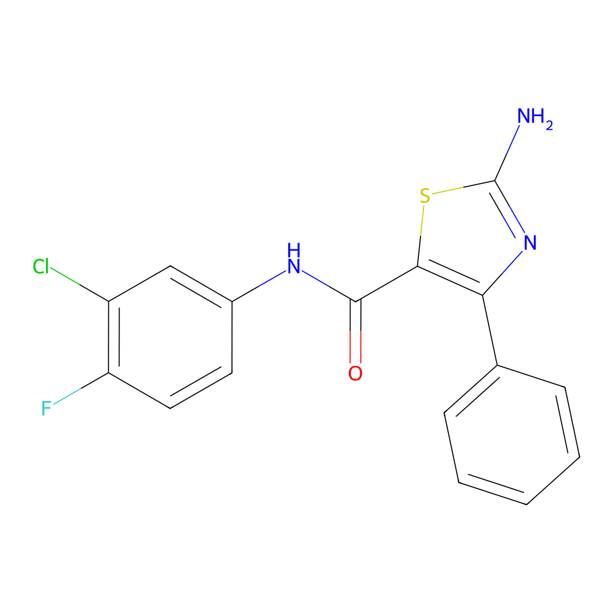 2-amino-N-(3-chloro-4-fluorophenyl)-4-phenyl-1,3-thiazole-5-carboxamide molecular structure, CAS 379244-26-5