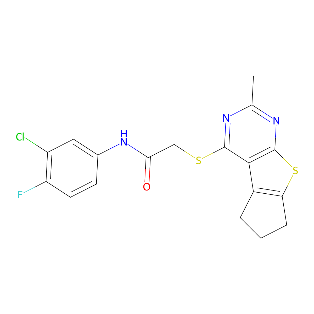 N-(3-chloro-4-fluorophenyl)-2-({10-methyl-7-thia-9,11-diazatricyclo[6.4.0.0^{2,6}]dodeca-1(8),2(6),9,11-tetraen-12-yl}sulfanyl)acetamide molecular structure, CAS 379244-41-4