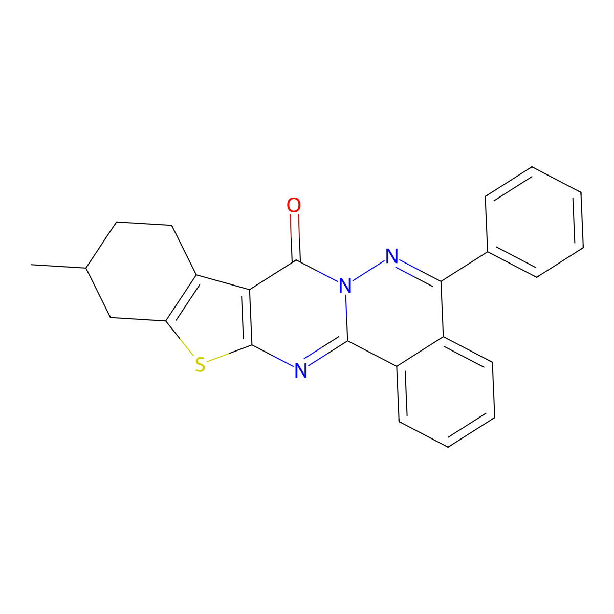 11-methyl-5-phenyl-9,10,11,12-tetrahydro-8H-[1]benzothieno[2',3':4,5]pyrimido[2,1-a]phthalazin-8-one molecular structure, CAS 379244-44-7