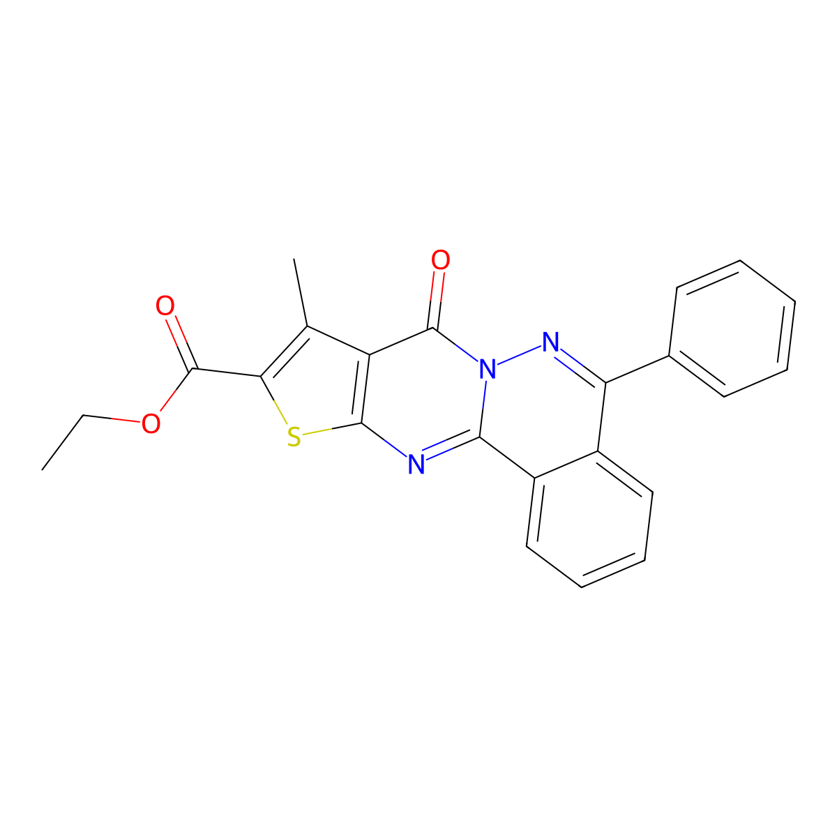 ethyl 9-methyl-8-oxo-5-phenyl-8H-thieno[2',3':4,5]pyrimido[2,1-a]phthalazine-10-carboxylate molecular structure, CAS 379244-45-8