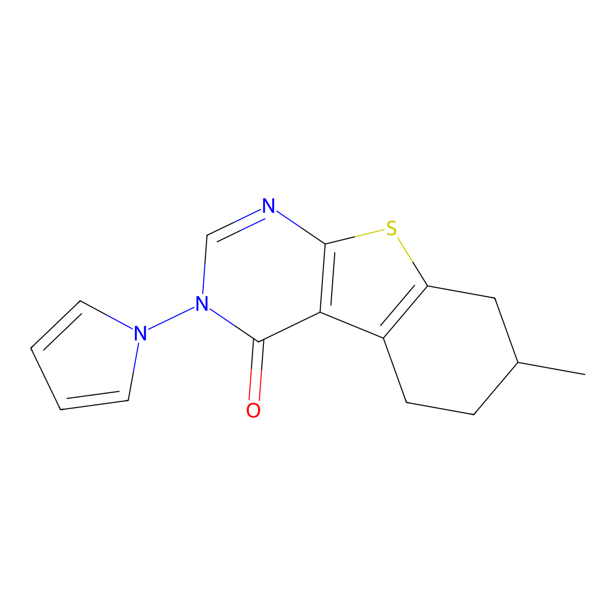 7-Methyl-3-pyrrol-1-yl-5,6,7,8-tetrahydro-[1]benzothiolo[2,3-d]pyrimidin-4-one molecular structure, CAS 379244-50-5