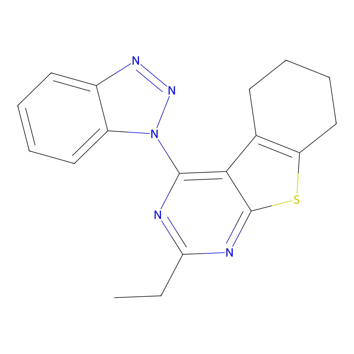 4-(1H-1,2,3-benzotriazol-1-yl)-2-ethyl-5,6,7,8-tetrahydro[1]benzothieno[2,3-d]pyrimidine molecular structure, CAS 379244-53-8