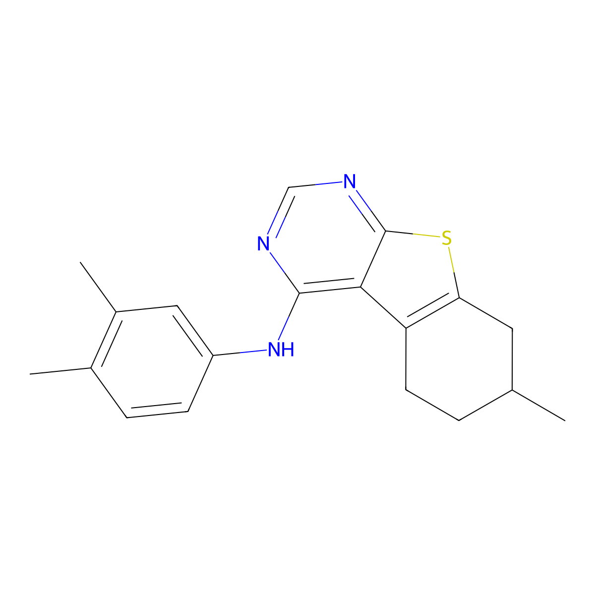N-(3,4-dimethylphenyl)-7-methyl-5,6,7,8-tetrahydro[1]benzothieno[2,3-d]pyrimidin-4-amine molecular structure, CAS 379244-55-0