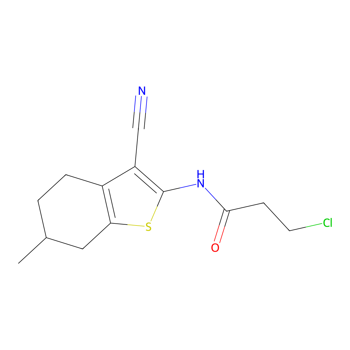 3-chloro-N-(3-cyano-6-methyl-4,5,6,7-tetrahydro-1-benzothien-2-yl)propanamide molecular structure, CAS 379244-59-4