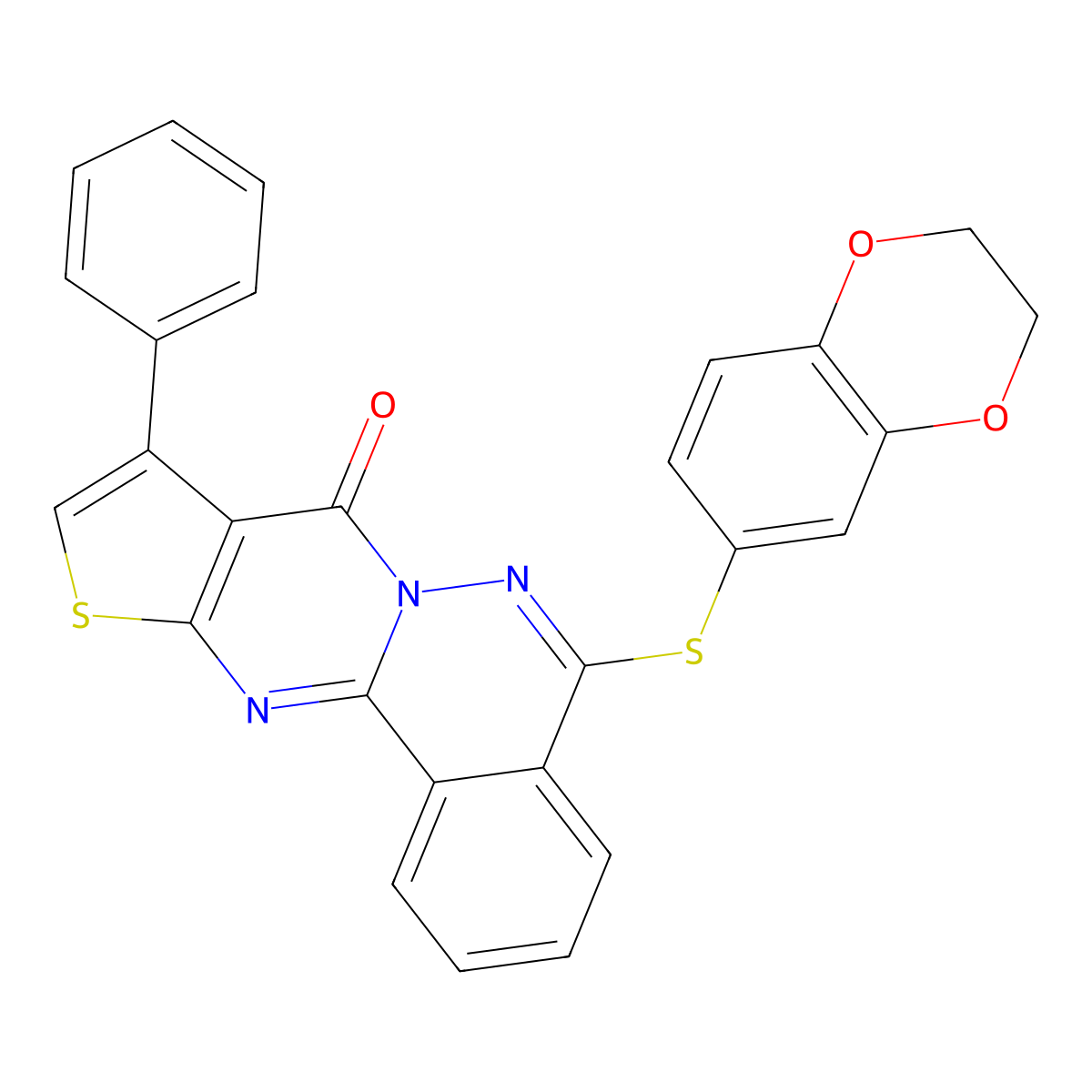 5-((2,3-dihydrobenzo[b][1,4]dioxin-6-yl)thio)-9-phenyl-8H-thieno[2',3':4,5]pyrimido[2,1-a]phthalazin-8-one molecular structure, CAS 379244-60-7
