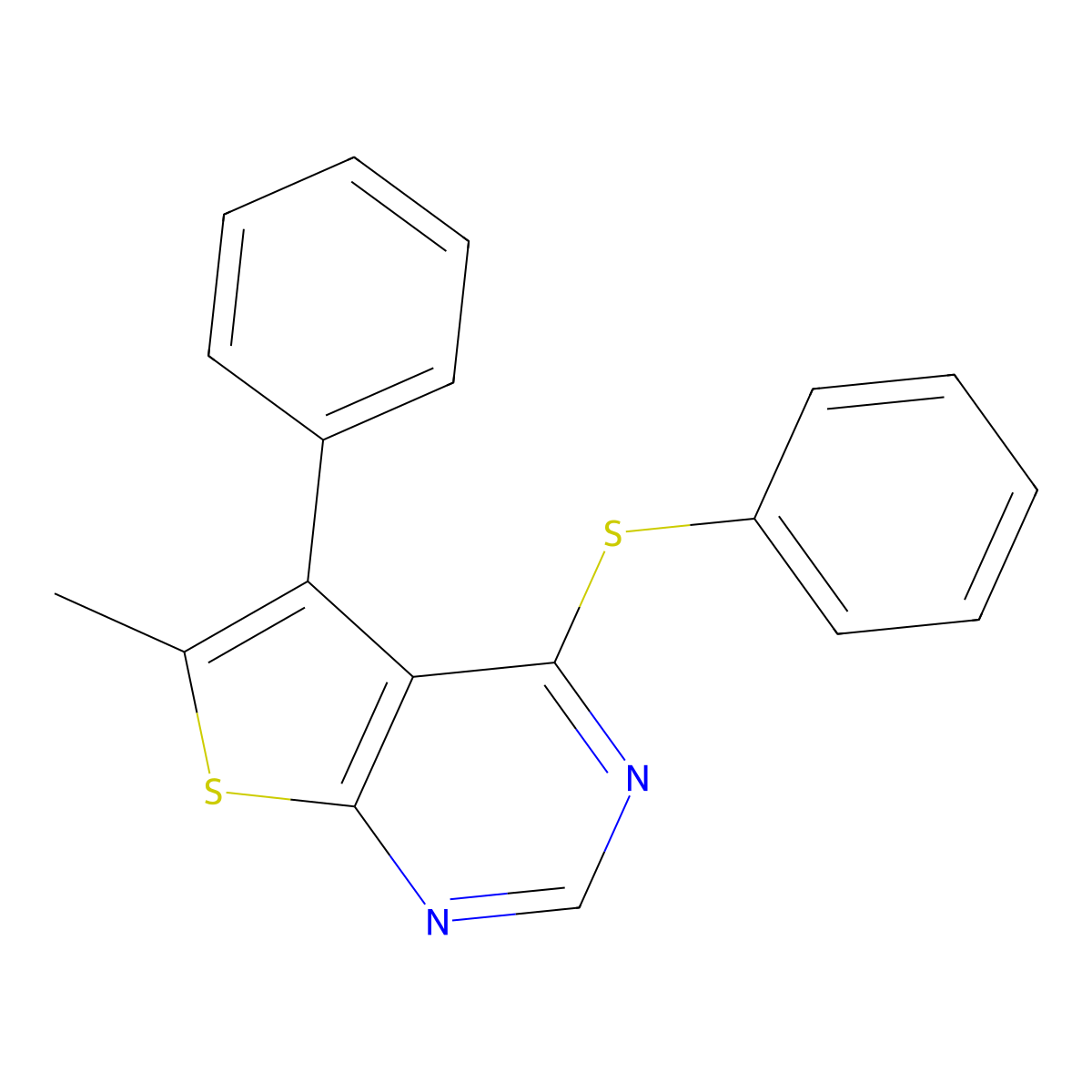 6-Methyl-5-phenyl-4-phenylsulfanylthieno[2,3-d]pyrimidine molecular structure, CAS 379244-65-2