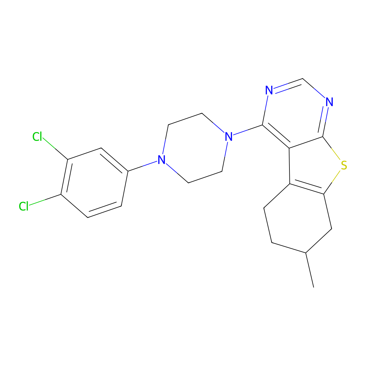 4-[4-(3,4-Dichlorophenyl)piperazin-1-yl]-7-methyl-5,6,7,8-tetrahydro[1]benzothieno[2,3-d]pyrimidine molecular structure, CAS 379244-66-3