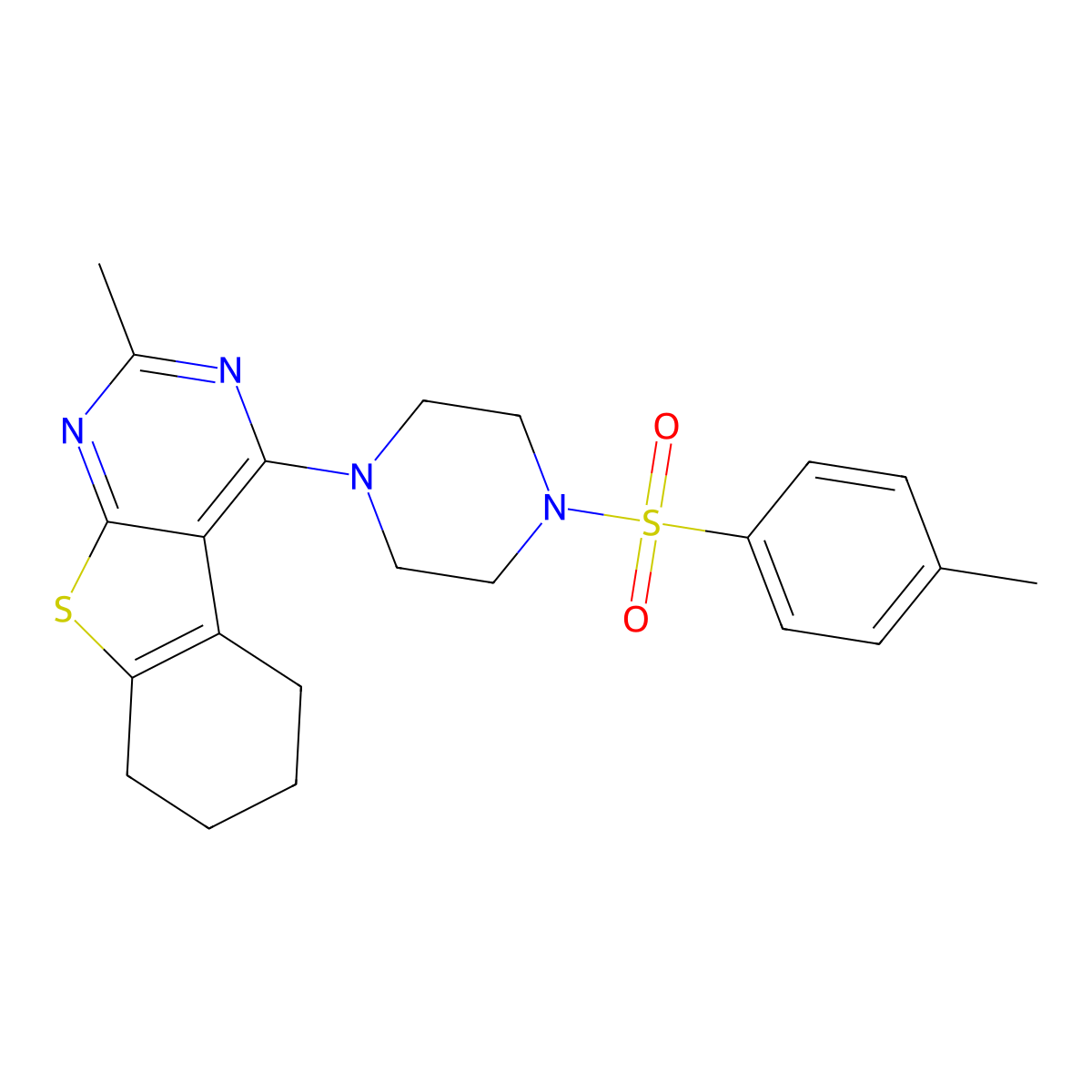 2-Methyl-4-[4-(4-methylphenyl)sulfonylpiperazin-1-yl]-5,6,7,8-tetrahydro-[1]benzothiolo[2,3-d]pyrimidine molecular structure, CAS 379244-76-5