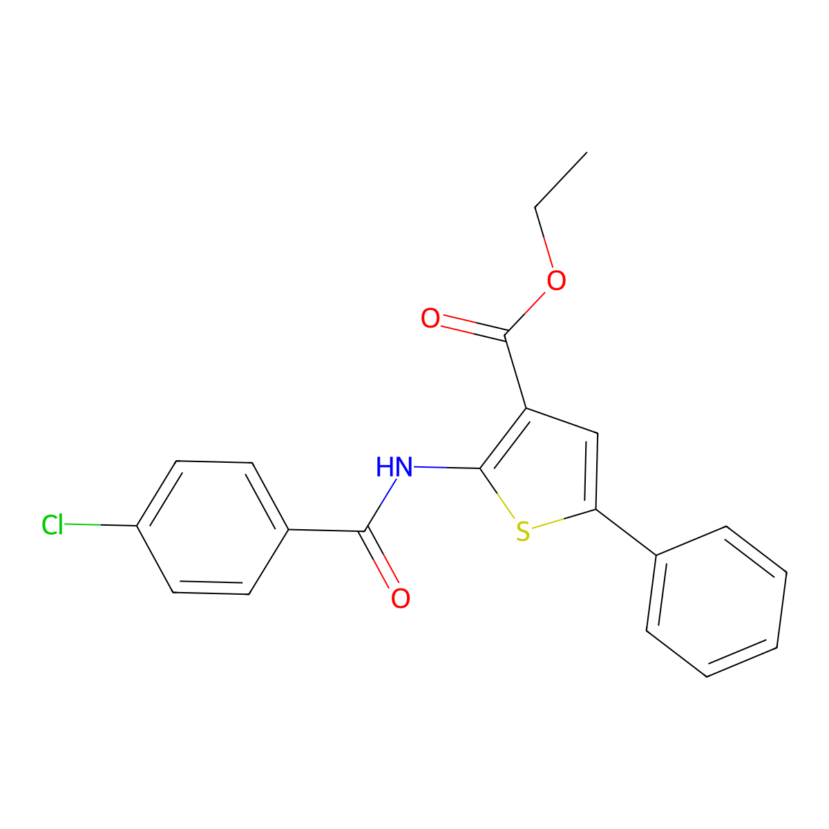 Ethyl 2-(4-chlorobenzamido)-5-phenylthiophene-3-carboxylate molecular structure, CAS 379244-81-2