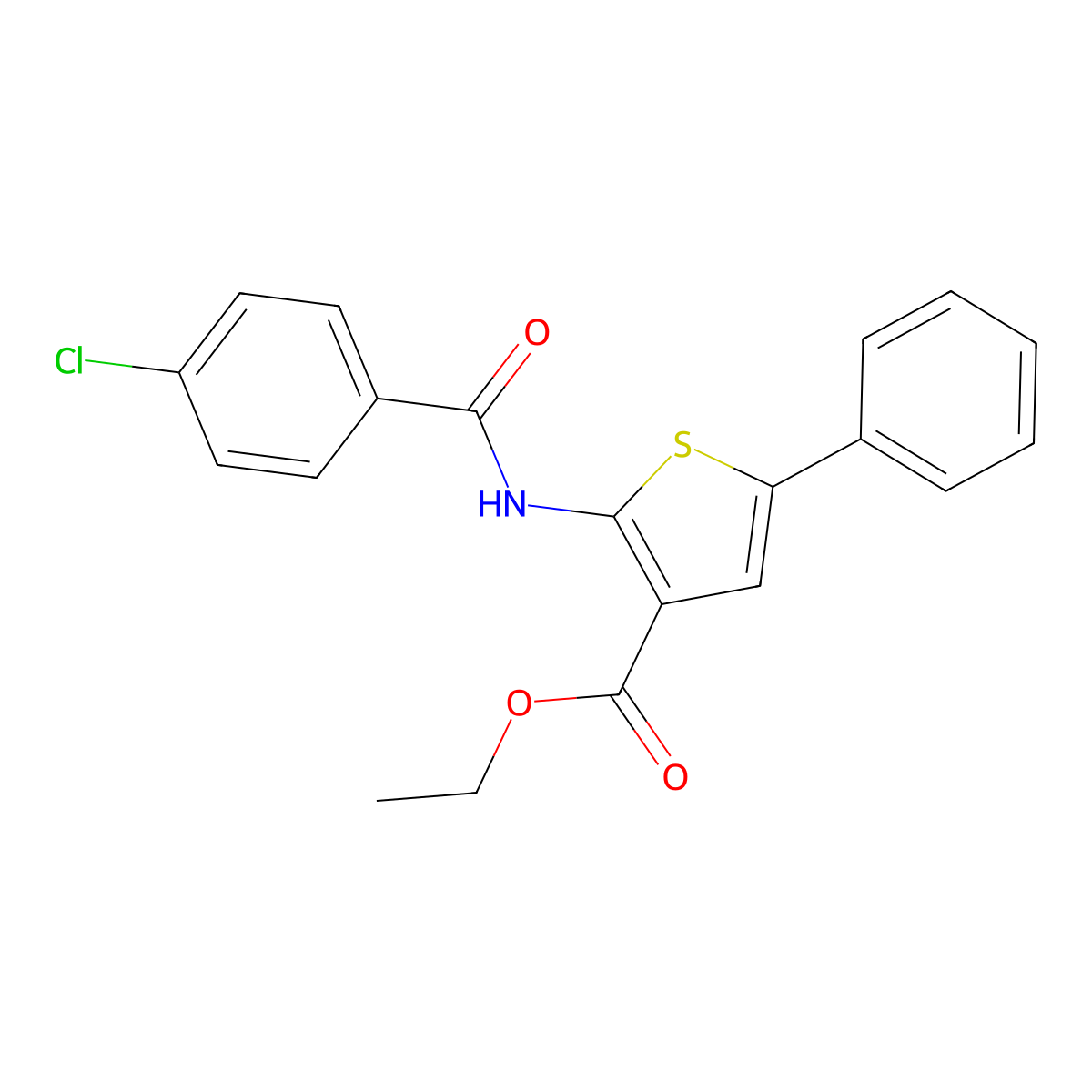 Ethyl 2-(4-chlorobenzamido)-5-phenylthiophene-3-carboxylate molecular structure, CAS 379244-81-2