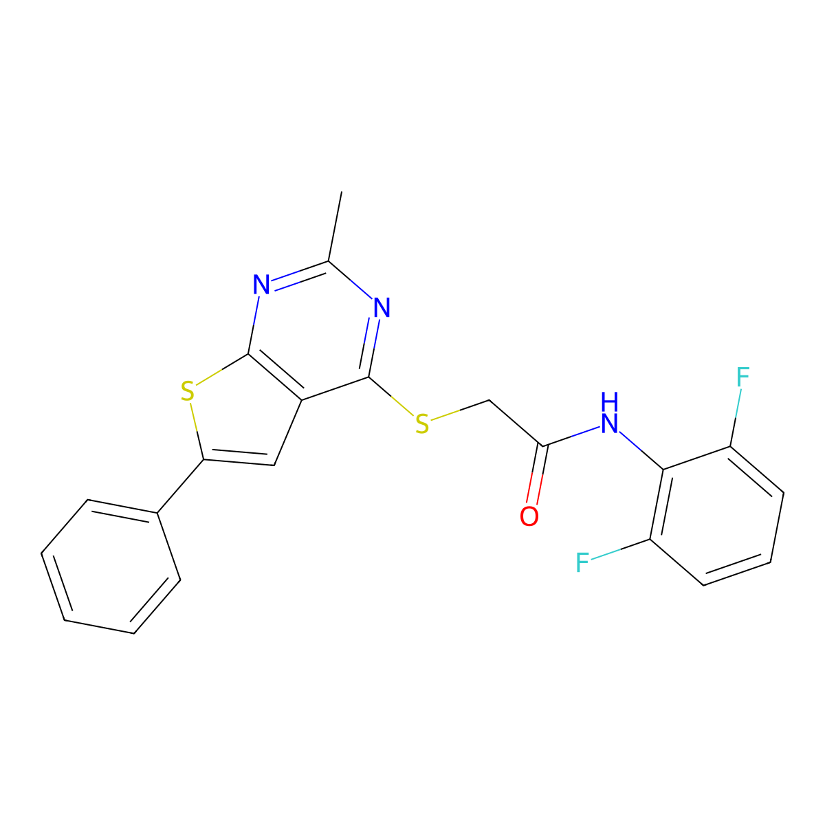 N-(2,6-Difluorophenyl)-2-[(2-methyl-6-phenylthieno[2,3-d]pyrimidin-4-yl)thio]acetamide molecular structure, CAS 379244-86-7