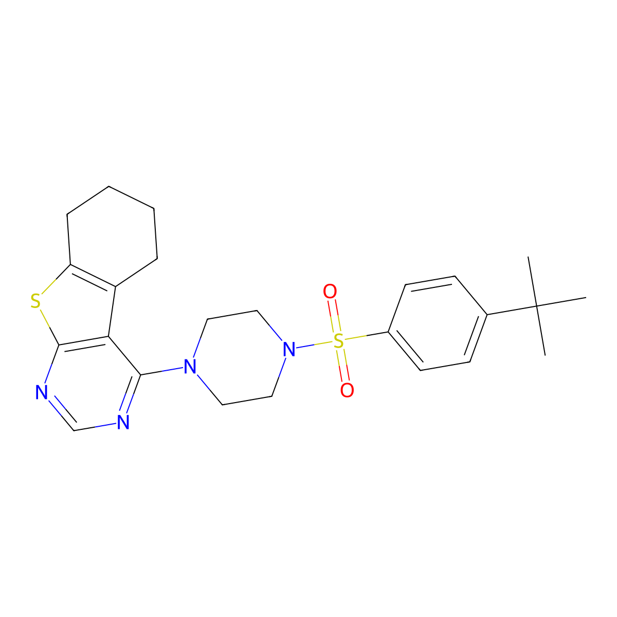 4-{4-[(4-Tert-butylphenyl)sulfonyl]piperazin-1-yl}-5,6,7,8-tetrahydro[1]benzothieno[2,3-d]pyrimidine molecular structure, CAS 379244-94-7