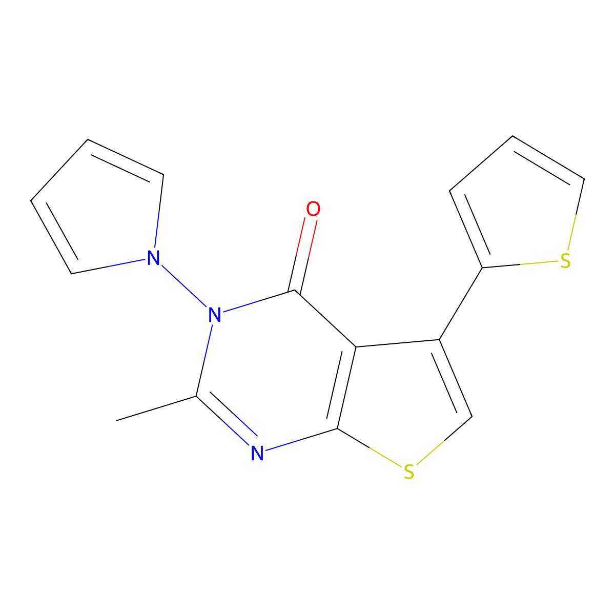 2-Methyl-3-pyrrol-1-yl-5-thiophen-2-ylthieno[2,3-d]pyrimidin-4-one molecular structure, CAS 379244-95-8