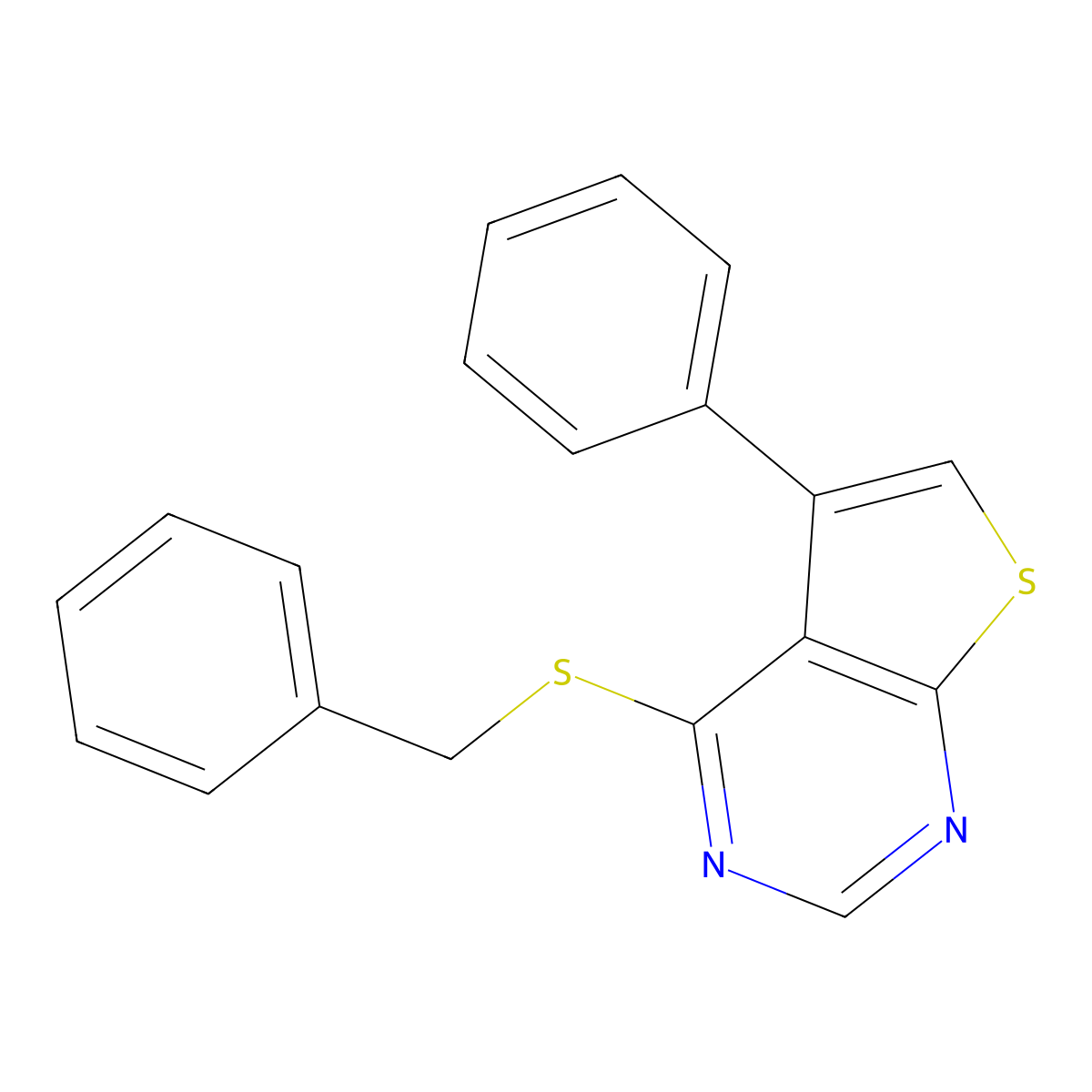 4-Benzylsulfanyl-5-phenylthieno[2,3-d]pyrimidine molecular structure, CAS 379245-25-7