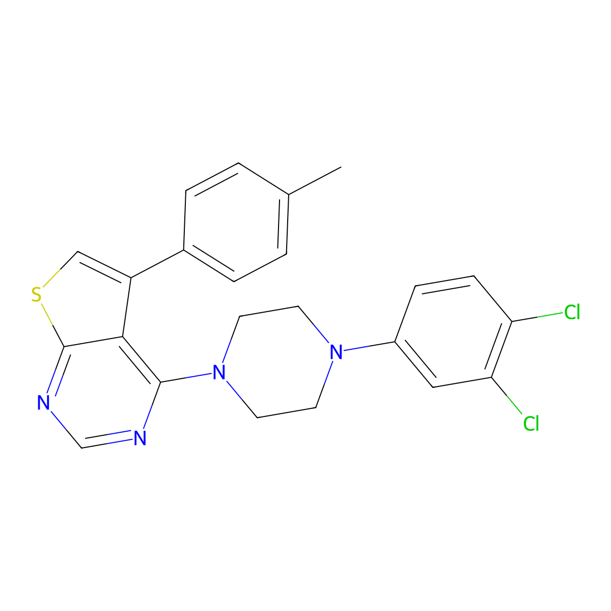 4-[4-(3,4-Dichlorophenyl)-1-piperazinyl]-5-(4-methylphenyl)thieno[2,3-d]pyrimidine molecular structure, CAS 379245-30-4