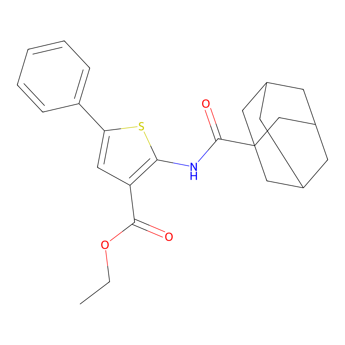 Ethyl 2-(adamantanylcarbonylamino)-5-phenylthiophene-3-carboxylate molecular structure, CAS 379245-33-7